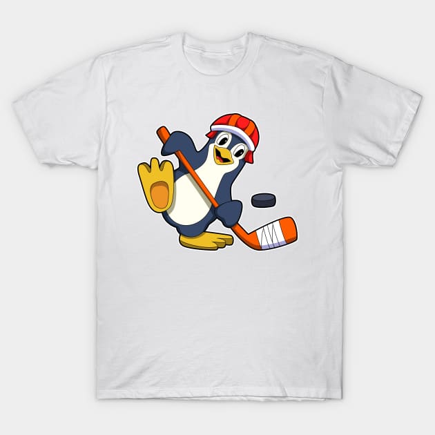 Penguin at Ice hockey with Ice hockey stick & Cap T-Shirt by Markus Schnabel